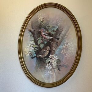 Ruane Manning Signed Vintage Print Original Oval Gold Framed Nature Lithograph